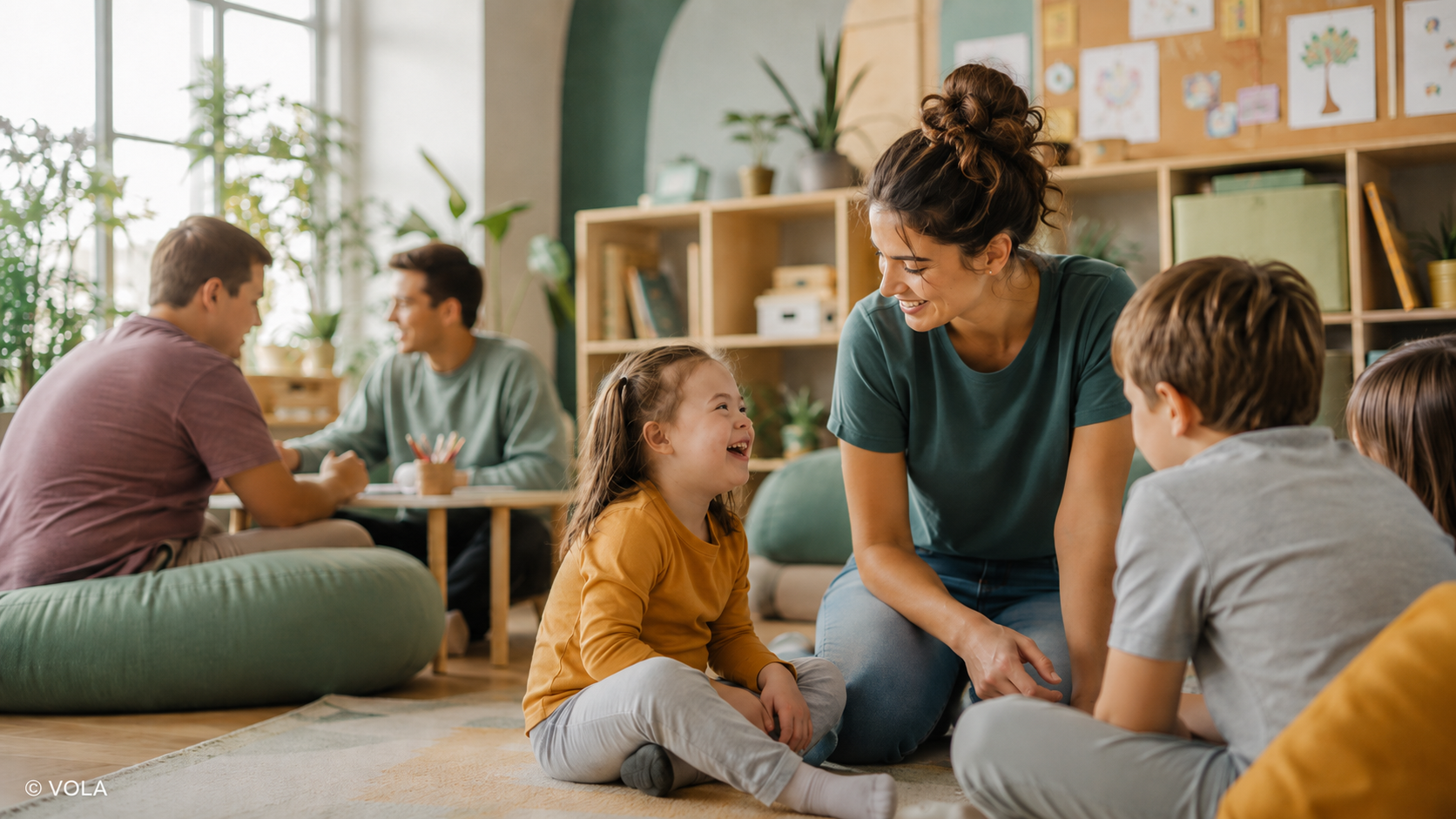 Educatrice VOLA durante un’attività educativa inclusiva con bambini